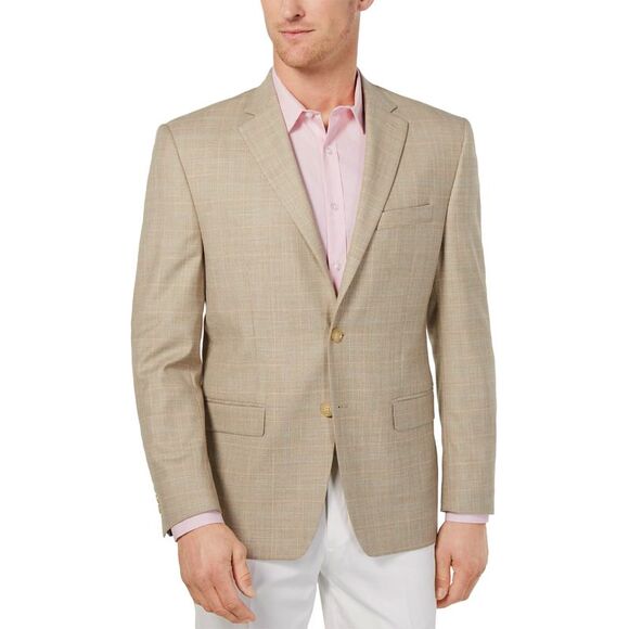 Lauren Ralph Lauren Mens Classic-Fit Windowpane Sport Coat 40 Long Tan/Blue